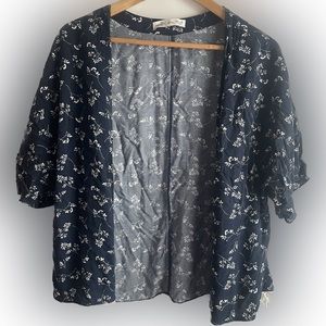 ABERCROMBIE & FITCH floral fringe shawl boho open cardigan one size poncho